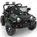 ELEMARA Ride On Car, Bluetooth Ride on Toys for Toddlers, 12V Kids Battery Powered Vehicles w/Remote, 3.5 mph Motorized Off-Road Truck, Electric Car for Kids w/3 Speeds,LED Lights- Olive
