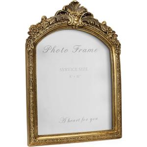 Cuspin 8x10 Picture Frame Vintage Gold Frames, Antique Gold Ornate Resin Photo Frame with Glass Front for Tabletop and Wall Mounting, 8 by 10 Arched Picture Frame for Home Decor