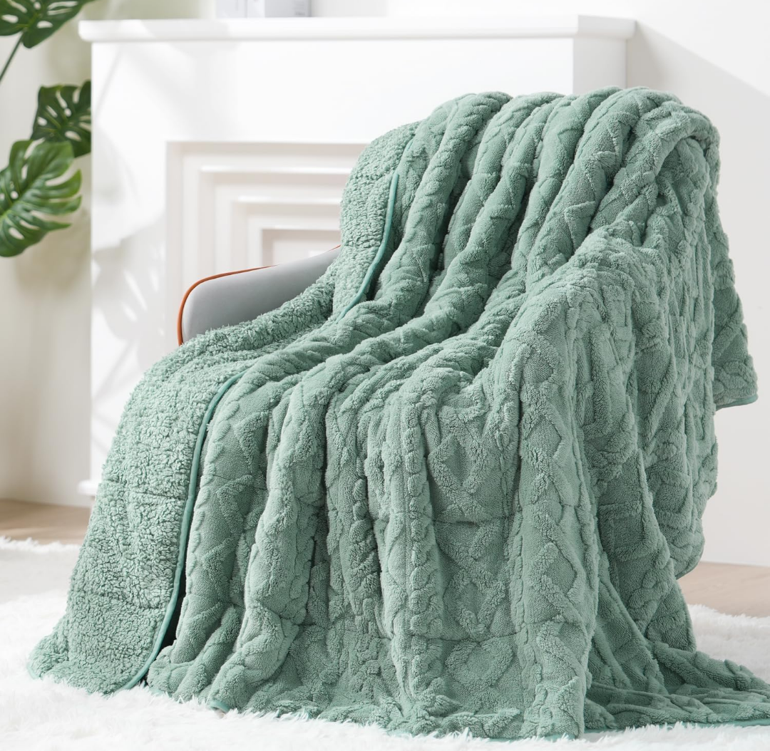 Super Fuzzy Soft Sherpa Fleece Weighted Blanket, 15 lbs Dual Sided Fluffy Heavy Weighted Blankets for Adults - No Bunching with Double Layers of Soft Inner Lining (60"x 80", 15 Pounds, Sage Green)