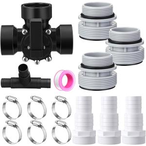 DoubleFill 3 Way Swimming Pool Diverter Valve Hose Adapter with Hose Clamps Replacement Slip Valve Filter Hose Conversion Kit with Seal Ring for 1 1/4'' or 1 1/2'' Filter Ports (Hose Adapter,Black)