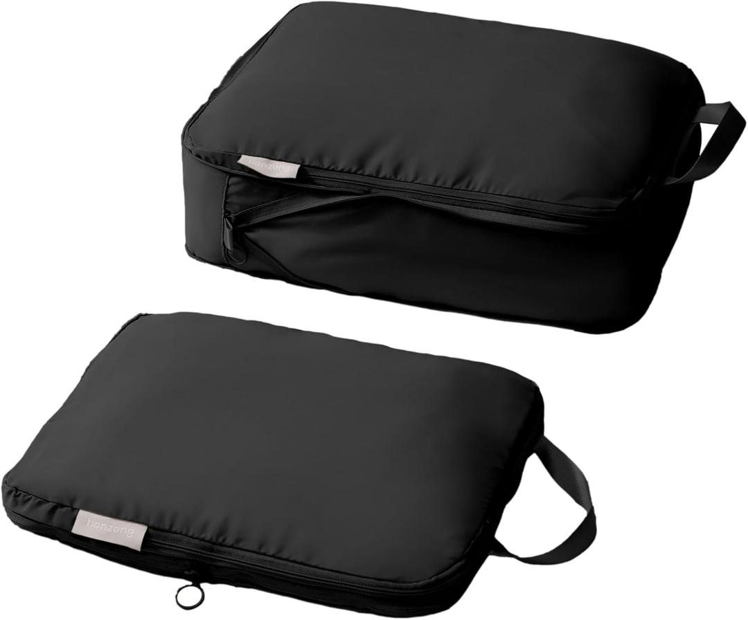 tianzong Compression Packing Cubes for Suitcases, Luggage Organizer Bags Set for Travel (Black, 2 Pack Large)
