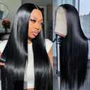 SAPPHIREWIGS 136 Black Lace Front Wigs Long Straight Hair Glueless Synthetic Lace Front Wigs for Women Pre-plucked Hairline Daily Party Use 26 inch