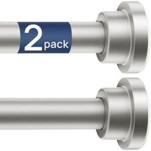 ENJOYBASICS 2 Pack Adjustable Spring Tension Curtain Rods 32 to 66 Inches, Stainless Steel Nickel Shower Rod No Drilling for Window, Bathroom, Closet, Room Divider, 7/8" Diameter