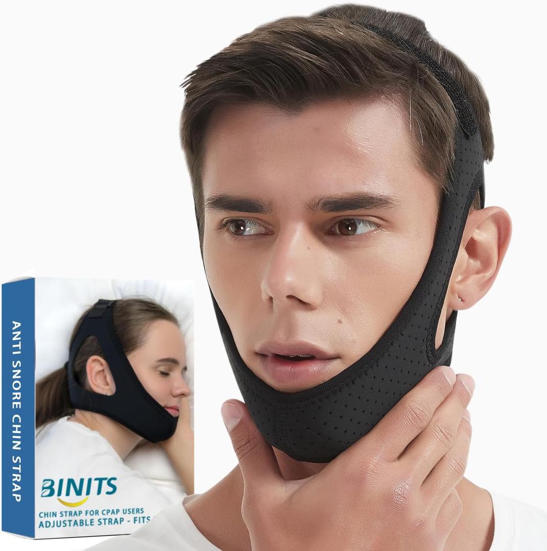 Chin Strap for CPAP User - Adjustable Snore Stopping Device Face Mask Bandage Keeping Mouth Closed - Better Night's Sleep No Dry Mouth Nasal Breathing (Black)