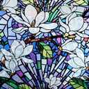 DKTIE Magnolia Pattern Stained Glass Window Film Floral Decorative Window Privacy Film with Rainbow Effect Front Door Bathroom Room Decor (S677, 17.7in X 118.1in)