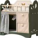 ROBOTIME Baby Doll Crib, Wooden Doll Bed, Toy Baby Crib with Storage, Bedding, and Wooden Hooks, Doll Crib Fits Dolls up to 22, Doll Furniture for American Girls Ages 3+ (Green), 21.9x11.3x22.6inch