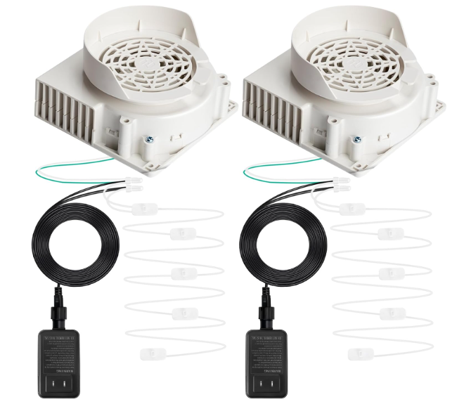 Ceenna 2 Set White Air Blower for Inflatables Replacement, 12v 1.5a Inflatable Motor Fan Blower with 3 LED Light String and Adapter for Christmas Yard Indoor Outdoor Xmas Holiday Decorations