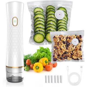 Handheld Vacuum Sealer for Food (Vacuum Sealer + 30 Reusable Bags) Powerful Compact Food Sealer, Portable Vacuum Sealer for Kitchen, 10X Fresh Logner Seal Meal Saver