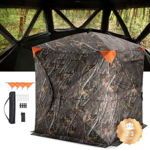 VEVOR Hunting BlindSee Through Ground Blinds with Carrying Bag, 360 Degree Portable Camouflage TentDurable Concealed Shelter with Silent Side Door and Window, for Turkey and Deer (2-3 Person)
