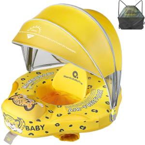 Mambobaby Baby Pool Float with Canopy, Non-Inflatable Infant Swim Float with Safe Seat and Tail Support for 3-24 Months, UPF 50+ Sun Protection