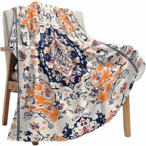 Bohemian Orange Retro Ethnic Style Throw Blanket Warm Cozy Blankets,Lightweight Soft Blanket for Couch Sofa Bed Outdoor, Seamless Splicing Blankets for Women Girl Boy All Season Travel 60x80in