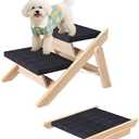Dog Stairs/Ramp for Bed, Wooden 2-in-1 Foldable Pet Stairs & Ramp, Portable Dog Step Up to 180 Pound for Elderly/Short-Legged Dogs, 2 Steps for Beds, Couch, Cars