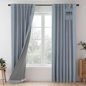 H.VERSAILTEX 100% Blackout Curtains Back Tab Full Light Blocking Curtain Draperies with Gray Coating Thermal Insulated Window Treatment Set of 2 Panels, 52" W x 84" L, Stone Blue