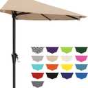 AreShark 9FT Half Patio Umbrella, Outdoor Wall Umbrella with Crank & 5 Sturdy Ribs, Table 1/2 Umbrella Patio for Garden, Deck, Balcony and Pool, Beige