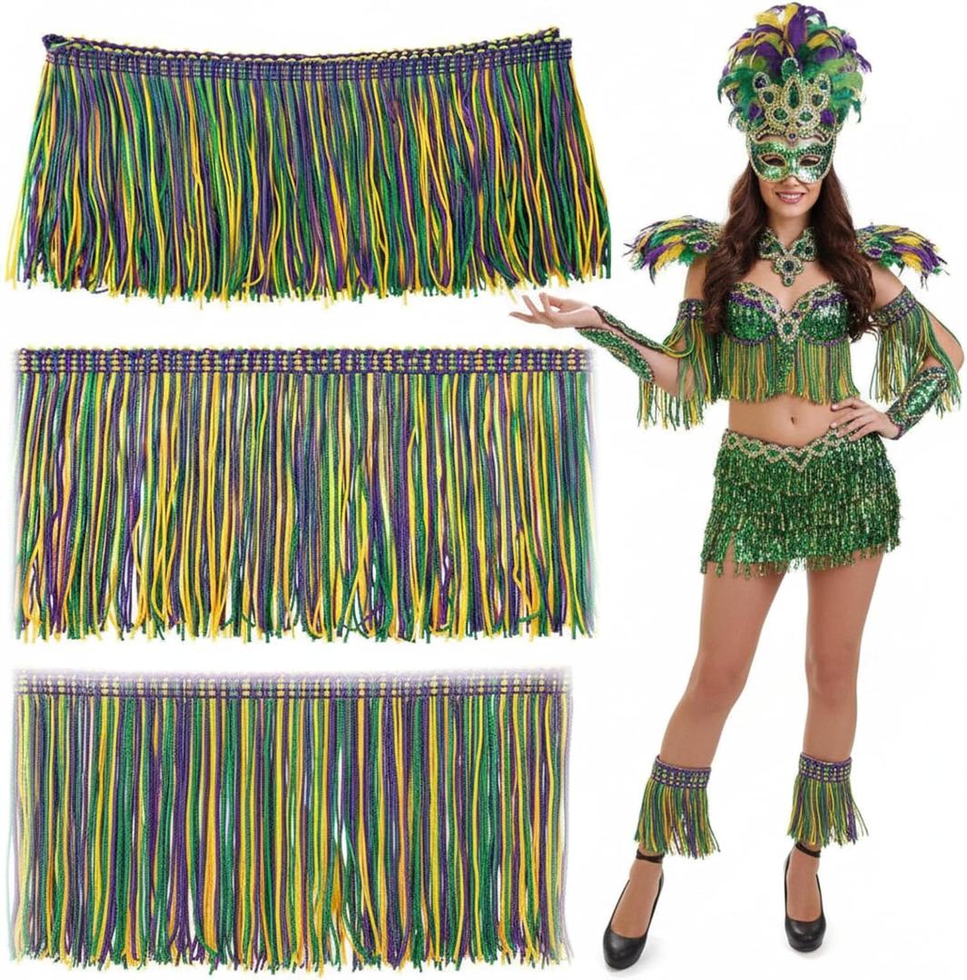 10.9 Yards Mardi Gras Chainette Fringe Trim Purple Green Gold Polyester Decorative Trim Mardi Gras Fringe Tassels Decoration for DIY Costumes Parade Floats Home Halloween Birthday Party Decor