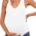 Tankaneo Womens Maternity Tank Tops Sleeveless V Neck Ribbed Knit Shirts | Summer Casual, Curved Hem Pregnancy Clothes, Fitted (White, L)