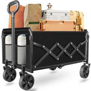 Wagons Carts Foldable, Collapsible Wagon with Wheels  Durable Folding Utility Pull Wagon Cart for Groceries, Picnic & Pets, Park Trips & Small Hauls, 280 lbs Heavy Duty Capacity,Graphite Black (Lavender)