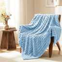 Light Blue Ribbed Throw Blanket for Couch - 300GSM Lightweight Soft Fleece Blanket for Women Men, Cozy Blankets for Mothers Gifts, Striped Spring Home Room Decor, Light Blue, 50x60 Inches