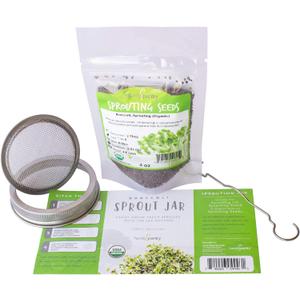 Organic Broccoli Sprout Growing Kit Includes 316 Stainless Steel Lid, Stand, and Non-GMO Seeds by Handy Pantry & Trellis + Co