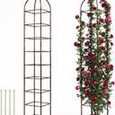 Heavy Duty 8.4 FT Garden Obelisk Trellis for Climbing Plants Outdoor, Rust-Resistant Large Metal Plant Support Tower with Bird Topper & Ground Stakes, Yard Art Decor for Roses Clematis Vines (Bronze), 8ft x 16in