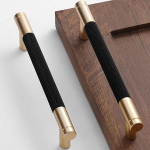 30 Pack 5 Inch 128 mm Knurled Cabinet Handles Cabinet Pulls Aluminum Handles Knurled Drawer Pulls Gold and Black Oxidation Finish with Diamond Pattern 6.2" Length (5" Hole Center)
