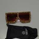 FEISEDY Oversized Sparkling Crystal Sunglasses Disco Diamond Flat Top Fashion Square Large Shades B2782