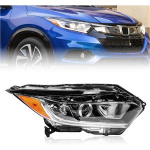 Right Headlight Fit for Honda HRV HR-V 2019 2020 2021 22 Halogen w/LED DRL | Headlamp Replacement Factory Style Black Housing Passenger Side