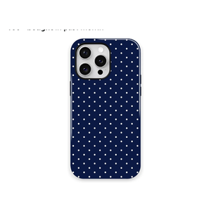 Trendy Cute Hybrid 2 Layer Navy Blue Polka Dot Phone Case for iPhone 13,Navy