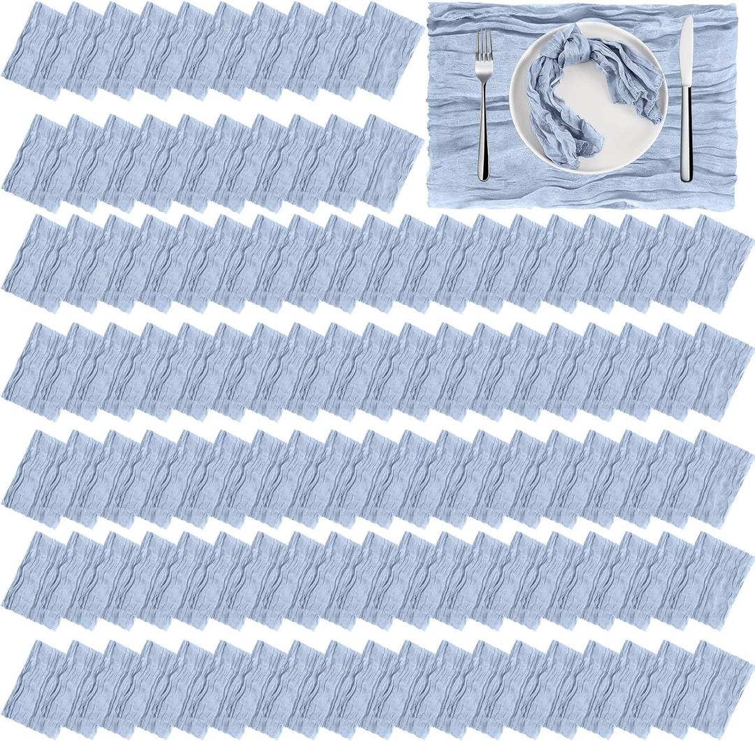 Zhehao 200 Pack Cheese Cloth Napkins Bulk 16 x 16 Inch Cheesecloth Gauze Cheese Cloth Dinner Table Napkins Rustic Wrinkled Decorative for Wedding Reception Shower Party(Dusty Blue)