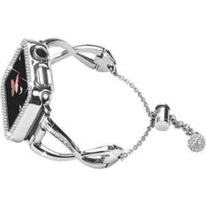 For Apple Watch 38MM 40MM 41MM 42MM 44MM 45MM 46MM, Metal Bracelet Fancy Replacement Charm Bands With Protective Case For Women (Silver)