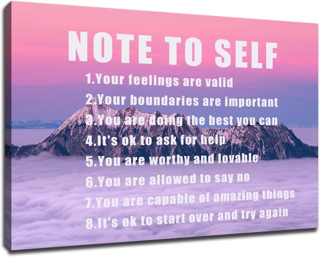 Large Motivational Canvas Wall Art Note To Self Success Quotes Poster For Office Decor Framed Daily Affirmations Pink Sunset Mountain Art Prints For Living Room Yoga Studio 36x24 Inch
