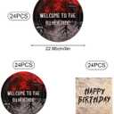 72pcs Party Plates and Napkins, include 2 Sizes 48pcs Welcome to The Other Side Plates & 24pcs Napkins Funny Spooky Theme Tableware Favors Party Supplies for Kids Adults Birthday Decoration Supplies