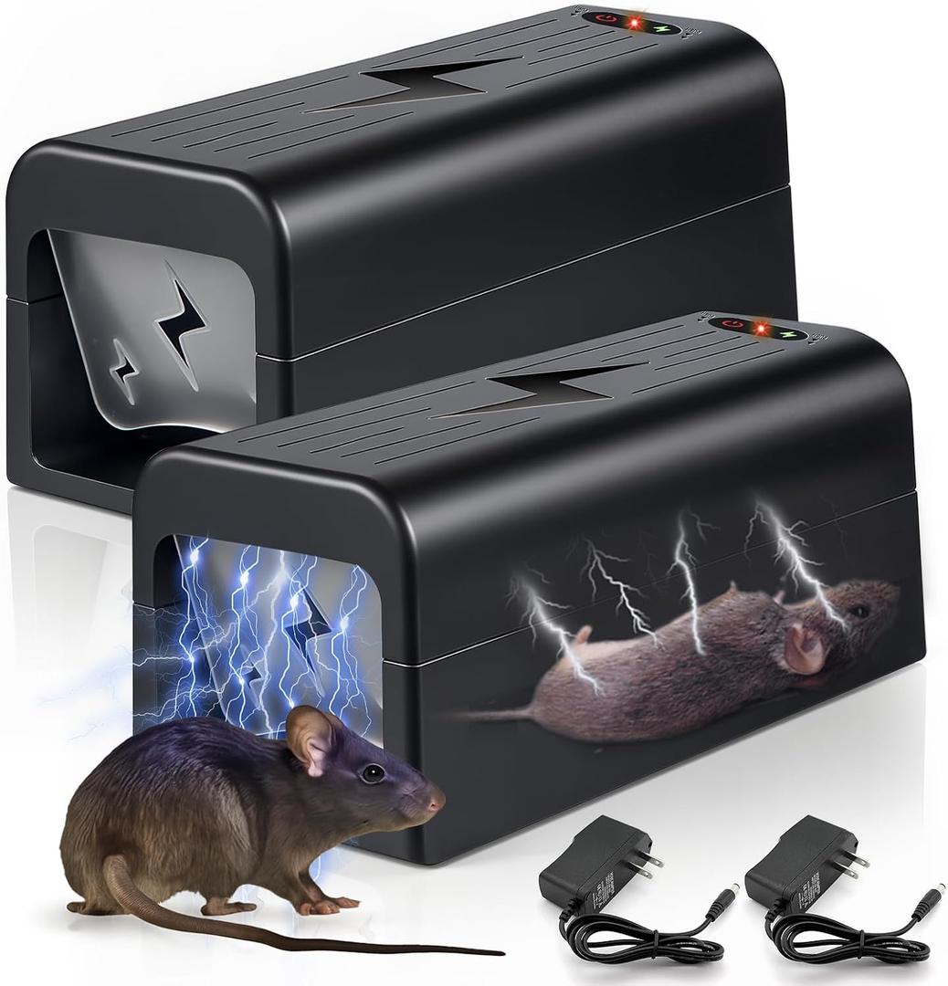 2026 Upgraded Electric Mouse Trap Zapper, Reusable Electronic Rat Trap Indoor for Home, No-Touch Mice Zapper with High Voltage, Humane Rodent Traps for Attic, Kitchen, Garage(2Pack)