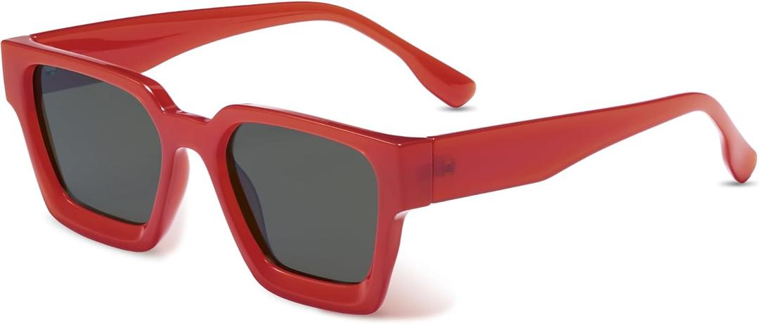 livho Rectangle Polarized Sunglasses Trendy for Women Men Retro Sun Glasses for Women Men 2025 Oversized UV Protection Shades (Cherry Red/Black)