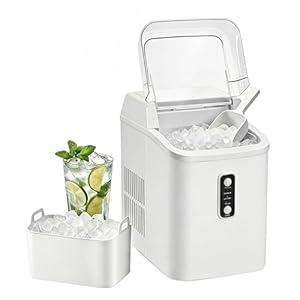 KMFurnila Nugget Ice Maker Countertop, Portable Ice Makers Machine with Removable Basket and Scoop, Self-Cleaning, Quiet, 6-Min Ready, 24lbs in 24Hrs, Visible, for Home, Party, RV, Camping, White