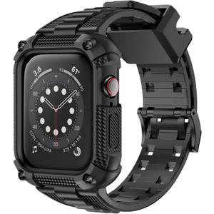 Wristitani Compatible with Apple Watch Band with Shockproof Rugged Case for iWatch Ultra3/2/1 Se3/2/1 Series 11/10/9/8/7/6/5/4, Durable TPU Sport Strap (Black), Size: 44/45mm