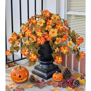 Pack of 2, HyeFlora Artificial Fall Flowers for Outdoors Decoration 2PCS Autumn Faux Morning Glory Look Real Silk Flowers for Outside Planter UV Resistant Fake Flowers for Home Garden Balcony Yard Porch Deco