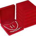 Yinkin 2 Pcs Velvet Jewelry Set Box Jewelry Display Case Earring Ring Bracelet Necklace Gift Box Pearl Necklace Storage Case for Mother's Day Wedding Travel Anniversary(Red)