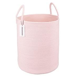 XUANGUO Cotton Rope Laundry Basket Hamper for Girls Kids Baby Nursery Hamper Bin Woven Storage Basket for Living Room Girls room Boho Tall Rope Baskets for Blanket Toys Large light pink