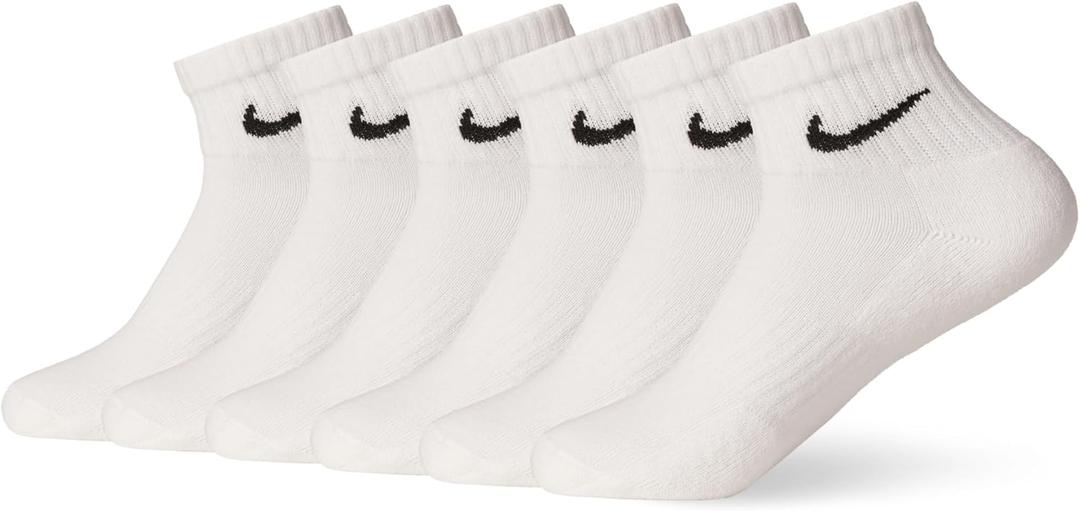Nike Unisex Adult Everyday Cushioned Training Ankle Socks (6-Pack) (Medium, White/Black)