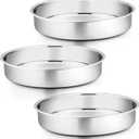 P&P CHEF 11 Inch Round Cake Pan Set of 3, Stainless Steel Round Baking Layer Pans Bakeware for Layer Birthday Cake, Fit Oven/Pots/Pressure Cooker, Leakproof & Dishwasher Safe, Silver
