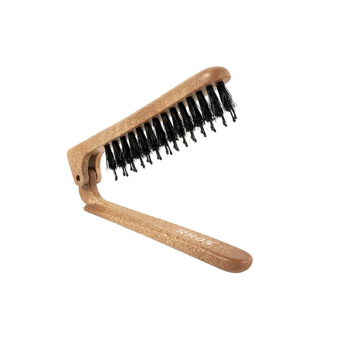RHOS Boar Bristle Foldable Hair Brush, Portable Edge Brush, Lipstick-sized Slick Back Brush for On-the-Go and Traveling Purposes