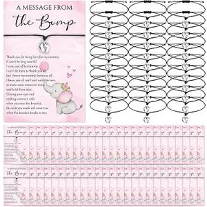 Thyle 50 Set Pink Elephant Baby Shower Favors for Guests Adjustable Bracelets with Message from the Bump Card Footprints Charm Baby Shower Bracelets for Gender Reveal Thank You Gifts