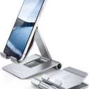 Lamicall   Adjustable Cell Phone Stand Desk - Foldable Desktop Phone Holder, Cradle, Dock, Compatible with iPhone 15 14, Plus, Pro, Pro Max, 13 12 X XS,4-11'' Phone Sliver