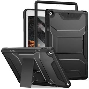 DTTO for iPad 9th/8th/7th Generation 10.2 Inch Case 2021/2020/2019, Built-in Screen Protector, Durable Shockproof Full Body Protective Cover with Kickstand for iPad 10.2", Black