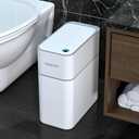 MOPALL Small Bathroom Trash Cans with Lids,Motion Sensor Bathroom Trash Can,Narrow Waterproof Plastic 3.5 Gallon Automatic Adsorption Touchless Garbage Can,White (Slim)
