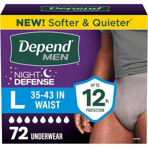 Depend Night Defense Adult Diapers, Incontinence Underwear for Men, Disposable, Overnight, Large, Grey, 72 Count