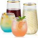 48 Pack Plastic Wine Glasses – 24 x 9oz Stemless Champagne Flutes & 24 x 12oz Disposable Wine Glasses – Elegant Disposable Plastic Cups with Gold Rim – BPA-Free Drinkware for Weddings, Parties-Spiral