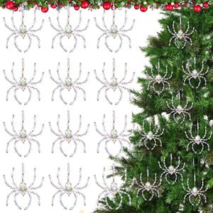 Thyle 12 Pcs Crystal Christmas Spider Ornament Beaded Glitter Hanging Ornaments Spider Xmas Acrylic Beaded Decor for Tree Pendants Home Indoor Decor Xmas Gifts and Crystals Decorations Supplies