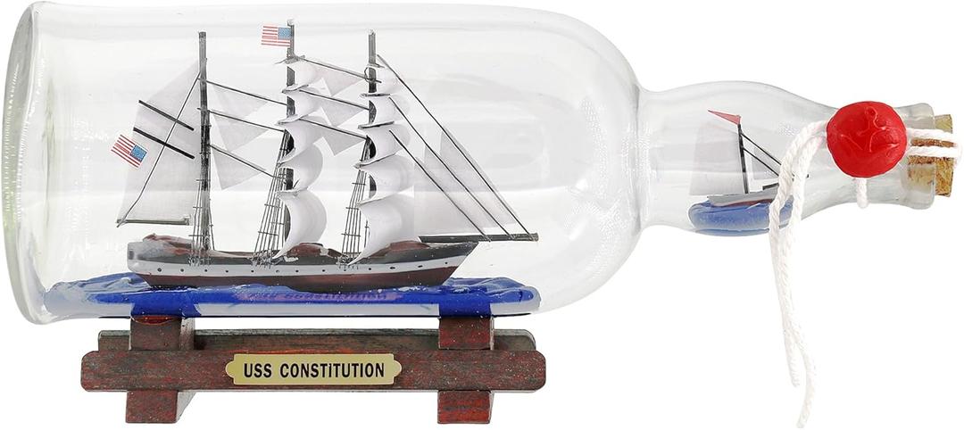 11inch Black Pearl Caribbean Pirate Dual Model Ship in a Bottle Glass Ornament Table top Nautical Home Decoration Mayflower USS Constitution USCG Eagle Gift for boy (Con-B-27)